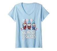 Womens Patriotic Nurse Squad Gnome Shirt July 4 USA Fun Graphic Tee V-Neck T-Shirt