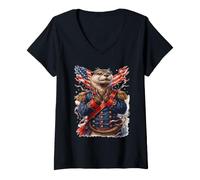 Women's Patriotic Otter General in War Uniform July 4th V-Neck T-Shirt