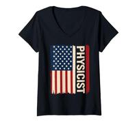 Women's Patriotic Physics American Flag Science Teacher V-Neck T-Shirt