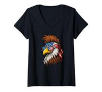 Womens Patriotic Punk Rock Bald Eagle US Flag Bandana Cool Eagle V-Neck T-Shirt