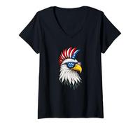 Womens Patriotic Punk Rock White Head Eagle US Flag Bandana Eagle V-Neck T-Shirt