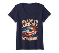 Women's Patriotic Ready to KICK-Off 5TH Grade Crush Soccer Patriotic V-Neck T-Shirt