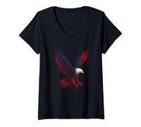 Womens Patriotic Red White and Blue Splatter Eagle V-Neck T-Shirt
