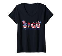 Womens Patriotic SICU Nurse 4th of July American Flag Surgery ICU V-Neck T-Shirt