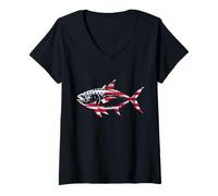 Womens Patriotic Tuna Fish American Flag Tuna Fishing V-Neck T-Shirt