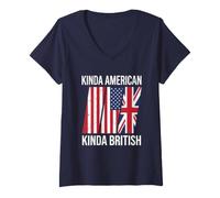 Women's Patriotic US England Flags Kinda American Kinda British V-Neck T-Shirt