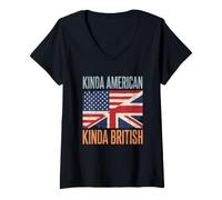 Women's Patriotic US England Flags Kinda American Kinda British V-Neck T-Shirt