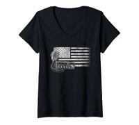 Women's Patriotic US Flag CB Radio Trucker V-Neck T-Shirt
