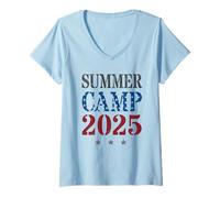 Womens Patriotic US SUMMER CAMP 2025 Host Team Director Counselor V-Neck T-Shirt