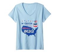 Womens Patriotic USA America Flag for Spanish Latino Community V-Neck T-Shirt