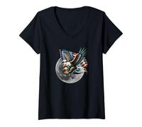Women's Patriotic USA Eagle and Moon Design V-Neck T-Shirt