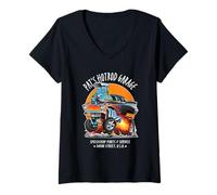 Womens Pat's Hotrod Garage Classic Car Pat Design V-Neck T-Shirt