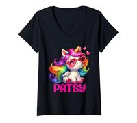 Women's Patsy Personalized Name Colorful Unicorn Women Girls V-Neck T-Shirt