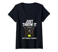 Women's Patterdale Shirt Just Throw It Terrier Dog Fetch Tee V-Neck T-Shirt