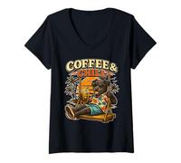 Women's Patterdale Terrier Funny Drinking ice Coffee on a Swing V-Neck T-Shirt