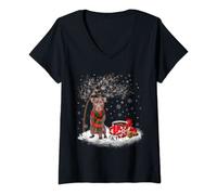 Womens Patterdale Terrier In The Snow Christmas Winter Xmas Tree V-Neck T-Shirt