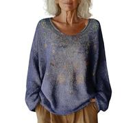 Women's Pattern Printed Casual Pullover Knitted Sweaters Crewneck Lightweight Warm Soft Sweater Retro Plus Size Jumpers for Women UK