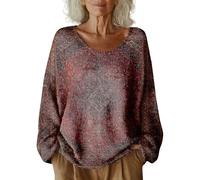 Women's Pattern Printed Casual Pullover Knitted Sweaters Crewneck Lightweight Warm Soft Sweater Retro Plus Size Jumpers for Women UK