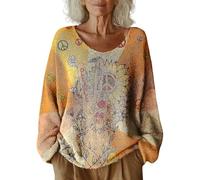 Women's Pattern Printed Casual Pullover Knitted Sweaters Crewneck Lightweight Warm Soft Sweater Retro Plus Size Jumpers for Women UK