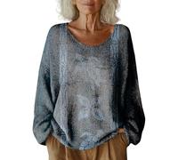 Women's Pattern Printed Casual Pullover Knitted Sweaters Crewneck Lightweight Warm Soft Sweater Retro Plus Size Jumpers for Women UK