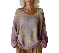 Women's Pattern Printed Casual Pullover Knitted Sweaters Crewneck Lightweight Warm Soft Sweater Retro Plus Size Jumpers for Women UK