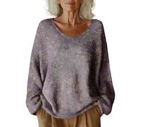 Women's Pattern Printed Casual Pullover Knitted Sweaters Crewneck Lightweight Warm Soft Sweater Retro Plus Size Jumpers for Women UK