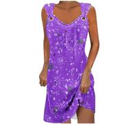 Women's Pattern Printed Short Dresses, Elegant Metallic Ring Sling Dress, Casual Sleeveless Round Neck Dresses
