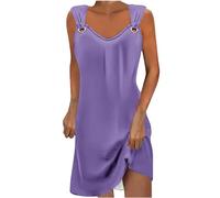 Women's Pattern Printed Short Dresses, Elegant Metallic Ring Sling Dress, Casual Sleeveless Round Neck Dresses