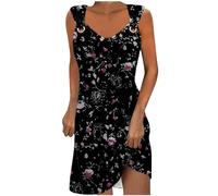 Women's Pattern Printed Short Dresses, Elegant Metallic Ring Sling Dress, Casual Sleeveless Round Neck Dresses