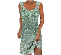 Women's Pattern Printed Short Dresses, Elegant Metallic Ring Sling Dress, Casual Sleeveless Round Neck Dresses