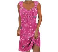 Women's Pattern Printed Short Dresses, Elegant Metallic Ring Sling Dress, Casual Sleeveless Round Neck Dresses