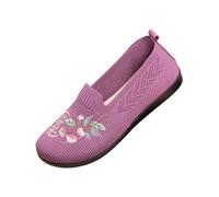 Womens Patterned Mesh Walking Shoes Breathable Knit Slip On Loafers Lightweight Comfort Trainers Casual Working Shoes for Ladies Purple 7.0