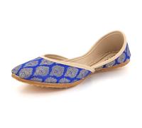 Womens Patterned Punjabi Khussa Flats Ethnic Handmade Mojari Slip-On Traditional Design Elegant Bridal Festive Wedding Party Ladies Blue Shoes Size 3 UK 36 EU