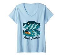 Women's Paul Frank Camping Julius The Monkey Head Outline V-Neck T-Shirt