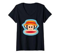 Women's Paul Frank Julius The Monkey Fishing Hat V-Neck T-Shirt, Black, X-Large