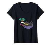 Women's Paul Frank Mika The Cat Eating Sushi V-Neck T-Shirt