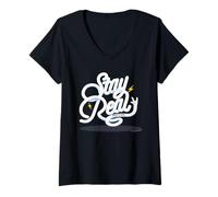 Women's Paul Frank Stay Real Bubble Text V-Neck T-Shirt