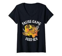 Women's Pause Game Feed Koi Funny Gaming Koi Lover V-Neck T-Shirt