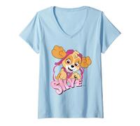 Womens Paw Patrol Skye Retro Cartoon Pose Adventure Girl Power Art V-Neck T-Shirt