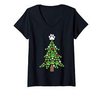 Womens Paw Print Christmas Shirt,Dog Lover Christmas Shirt,Dog Paws V-Neck T-Shirt