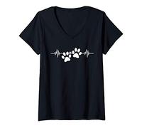 Womens Paw Print Heartbeat | Funny Animal Veterinarian Vet Tech V-Neck T-Shirt