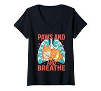 Women's Paws and Breathe Ukiyo-e Cat Respiratory Therapist V-Neck T-Shirt