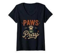Womens Paws and Pray - Vintage Christian Dog Lover V-Neck T-Shirt