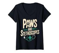 Women's Paws and Stethoscopes Veterinary Vet Tech Life V-Neck T-Shirt