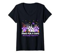 Womens Paws for A Cure Fibromyalgia Awareness Halloween V-Neck T-Shirt