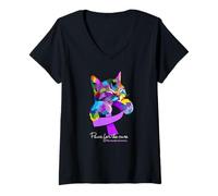 Women's Paws for the Cure Fibromyalgia Awareness V-Neck T-Shirt
