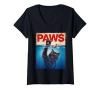 Womens Paws Parody Black Cat Chasing a Cute Scared Mouse Top Kitten V-Neck T-Shirt