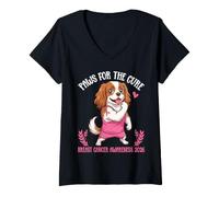Women's Paws The Cure Cavalier Spaniel Breast Cancer Awareness 2026 V-Neck T-Shirt