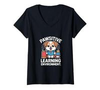 Womens Pawsitive Learning Environment Dog Theme V-Neck T-Shirt