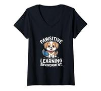 Womens Pawsitive Learning Environment Dog Theme V-Neck T-Shirt